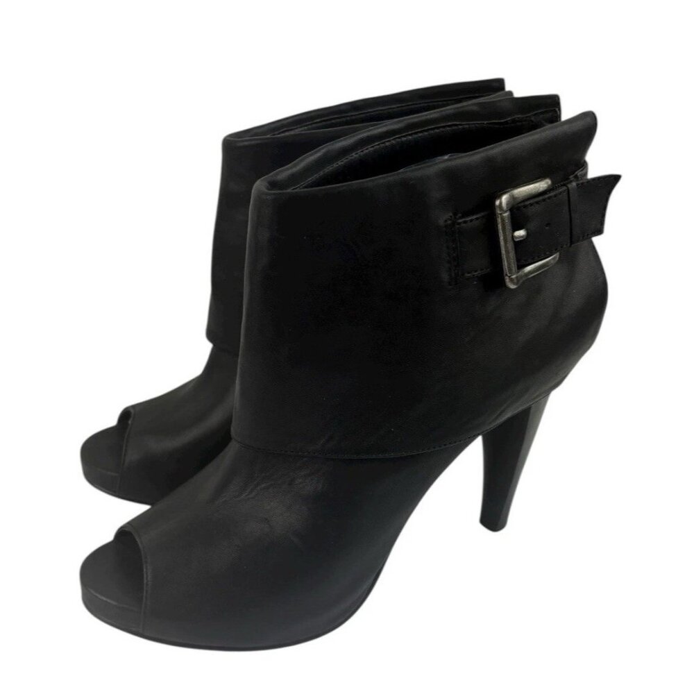 -Steve Madden Bootie Heels Womens 8.5 Black Leather Whimsigoth Fairygrunge